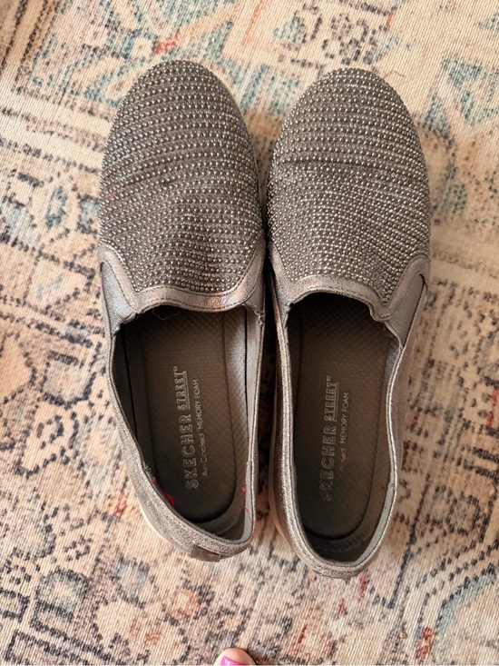 Skechers Shoes - Skechers Men's Slip-On Loafers – Metallic Gray with Rhinestones